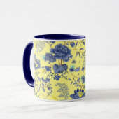 Mug jaune Fleurs bleues (Devant gauche)