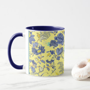 Mug jaune Fleurs bleues