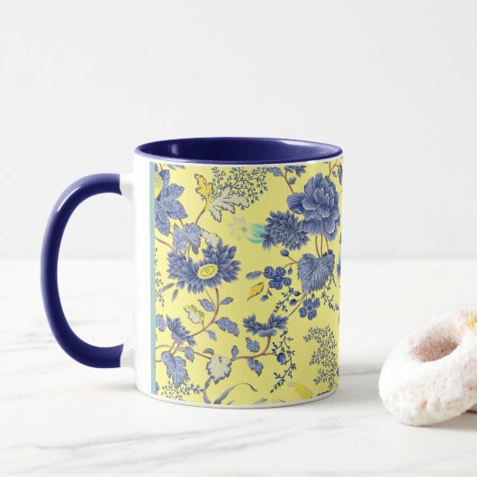 Mug jaune Fleurs bleues (Avec donut)