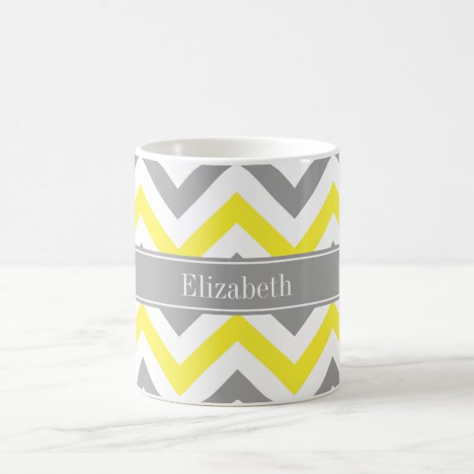 Mug Jaune Gris Foncé Blanc Grand Chevron Gris Monogram (Centre)