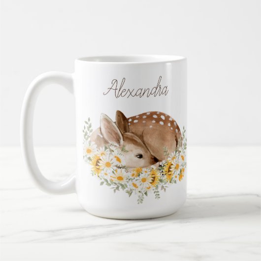 Mug Jaune Notre Petit Cher Cerf, Fleurs De Soleil Mour (Gauche)