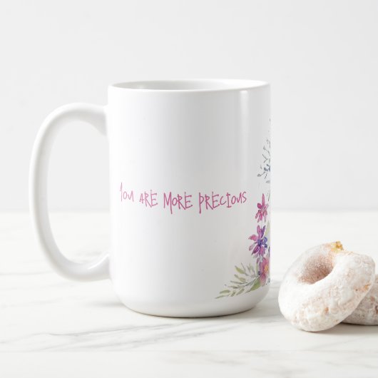 Mug jaune pastel floral blanc rose (Avec donut)