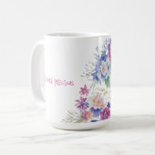 Mug jaune pastel floral blanc rose (Devant gauche)