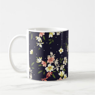 Mug jaune rose et marron petites fleurs avec lea vert