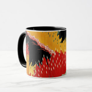MUG JAUNE ROUGE JAUNE ABSTRAIT JAPONAIS FLORAL