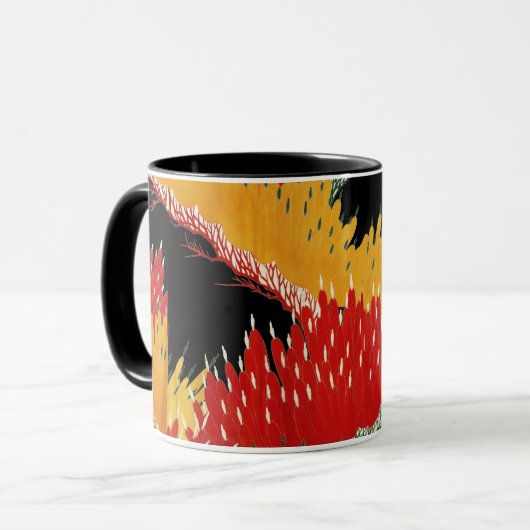 MUG JAUNE ROUGE JAUNE ABSTRAIT JAPONAIS FLORAL (Devant gauche)