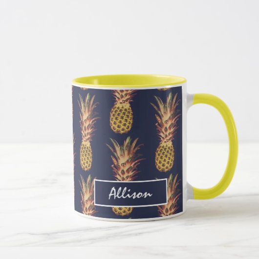 Mug Jaune tropical de bleu marine d'ananas (Droite)