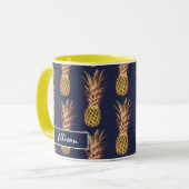 Mug Jaune tropical de bleu marine d'ananas (Devant gauche)