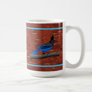 Mug Jay de Steller sur écorce de bouleau intérieur