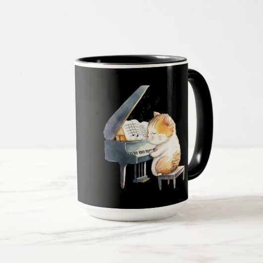 Mug Jazz classique Orange Chat Jazz Piano Lecteur Clav (Devant droit)
