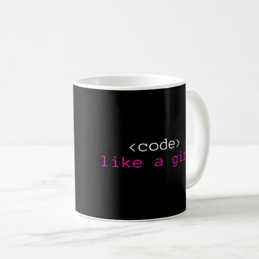 Mug Je code comme une fille (Devant droit)