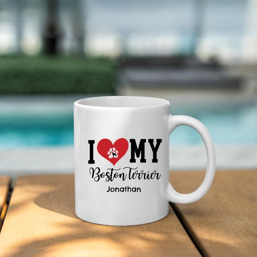 Mug Je Coeur Mon Boston Terrier Personnalisé