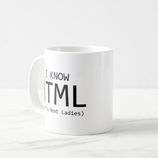 Mug Je Connais HTML (Comment Rencontrer Dames) Café Mu (Devant gauche)
