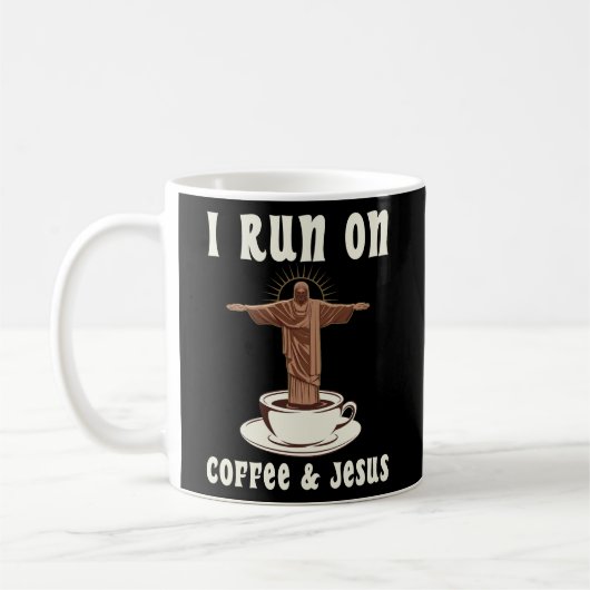 Mug Je cours sur le café et Jésus (Gauche)