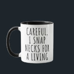 Mug Je Me Coiffe Les Cou Pour Un Chiropraticien Vivant<br><div class="desc">Le dessin humoristique "ATTENTIF, I SNAP NECKS FOR A LIVING" pour chiropraticiens et chuchoteurs de colonne vertébrale. Il transforme la fierté professionnelle en un avertissement ludique, ce qui en fait un début de conversation et parfait pour les conférences chiropratiques, les réunions de photographe, et des collègues avec un humour sombre....</div>