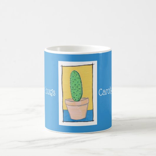 Mug Je ne fais pas de câlins, cactus épineux, sur bleu (Centre)
