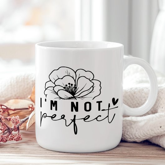 Mug "Je ne suis pas parfait" Floral noir et blanc