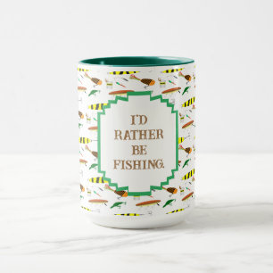 Mug "Je préfère être à la pêche" avec leurres de pêche