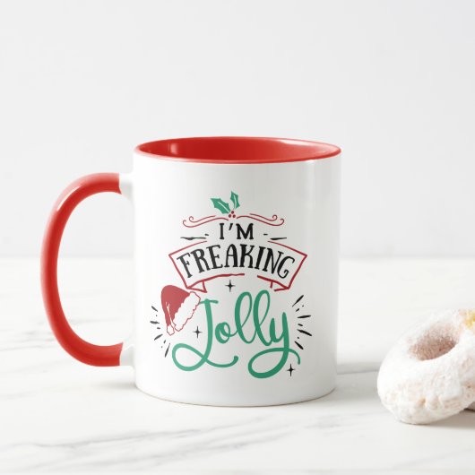 Mug Je suis Freaking Jolly | Funny Festif Snark de Noë (Avec donut)
