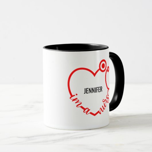 Mug Je suis Infirmière Stethoscope Coeur Personnalisé (Devant droit)