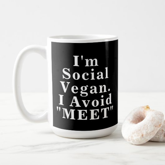 Mug Je suis socialement vegan J'évite de rencontrer In (Avec donut)