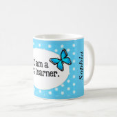 Mug JE SUIS un papillon RAPIDE de pois de turquoise (Devant droit)