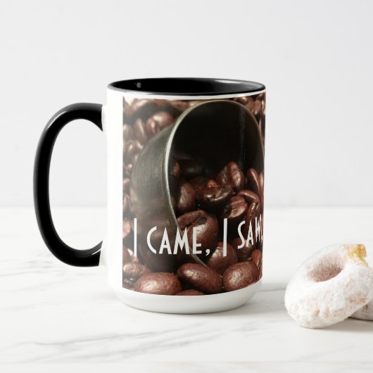 Mug Je Suis Venu, J'Ai Vu, J'Ai bu Du Café | Haricots (Avec donut)