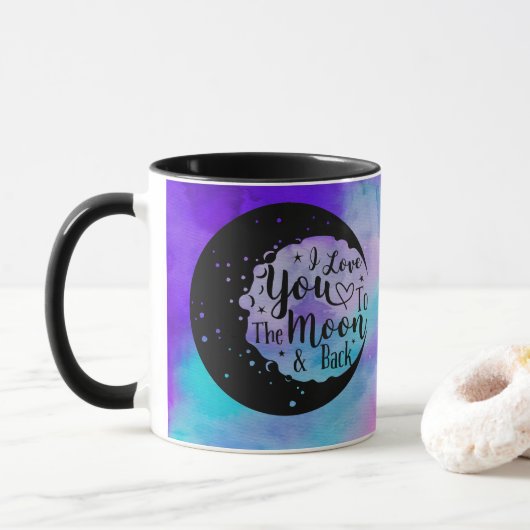 Mug Je t'aime à la lune et au retour | Aquarelle (Avec donut)