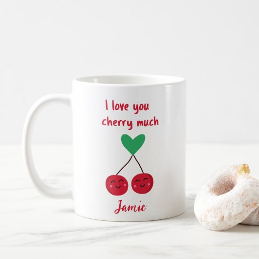Mug Je t'aime Cherry Beaucoup drôle Saint Valentin (Avec donut)