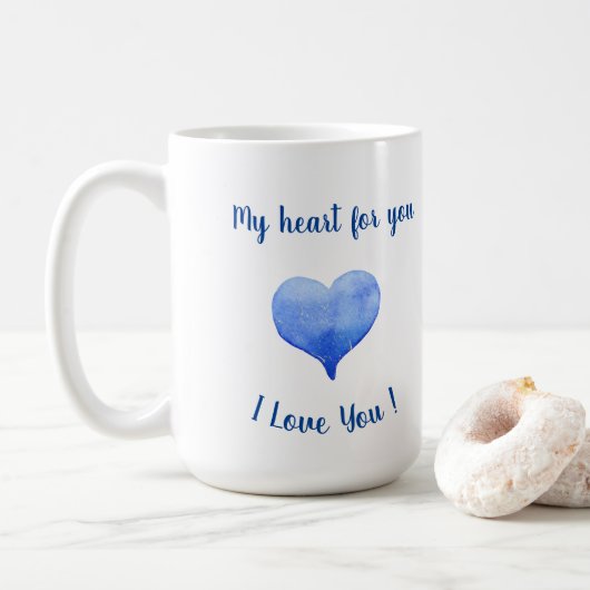 Mug Je t'aime Coeur Bleu mignon Saint Valentin (Avec donut)