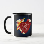 Mug Je t'aime, coeur rouge/roses blancs (Gauche)