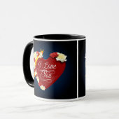 Mug Je t'aime, coeur rouge/roses blancs (Devant gauche)
