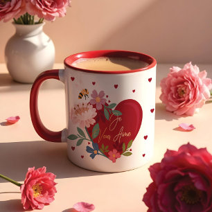 Mug Je t'aime Floral Valentines Red Heart Monogramme