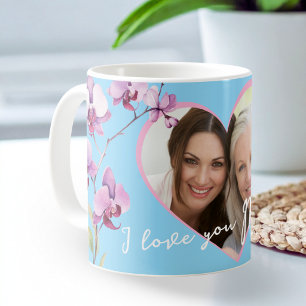 Mug Je t'aime maman bébé orchidée bleue photo du cœur