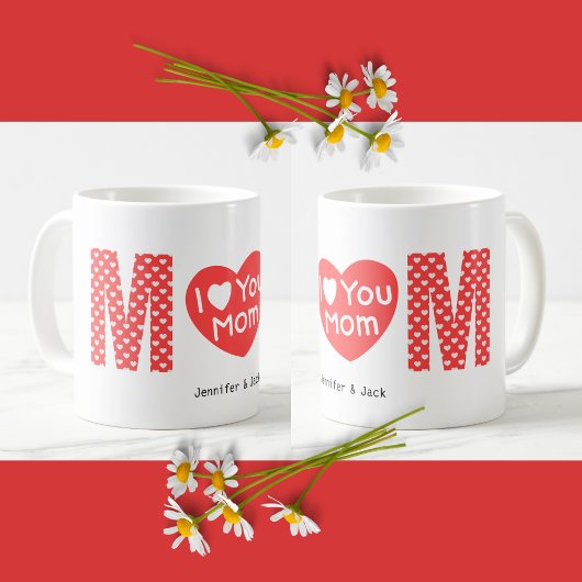 Mug Je t'aime Maman Coeur Rouge Motif Fête des Mères