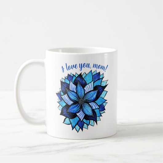 Mug Je t'aime Maman Fleur Bleue Fête des mères (Gauche)