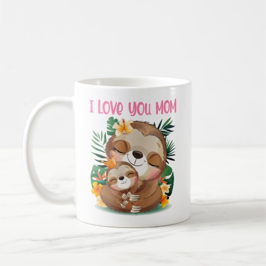 Mug Je t'aime Maman mignonne Maman et Baby Sloth (Gauche)