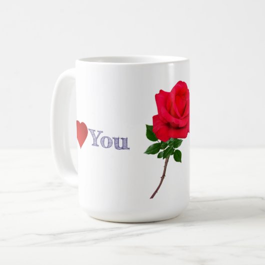 Mug Je t'aime rose rouge unique (Devant gauche)