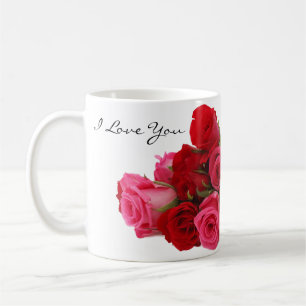 Mug Je t'aime roses rouges et roses d'amoureux