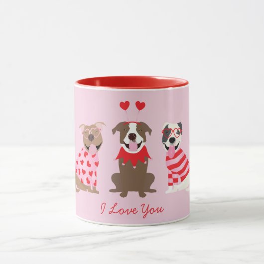 Mug Je T'Aime Valentines American Pit Bull Terriers (Centre)