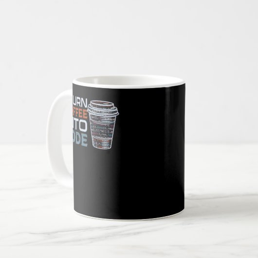 Mug Je transforme le café en programmeur de code ou en (Devant gauche)