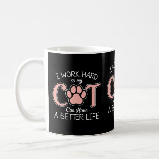 Mug Je travaille dur pour mon chat Kitty Funny Chat Mo (Gauche)