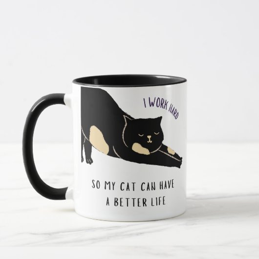 Mug Je travaille dur pour que mon chat puisse avoir un (Gauche)