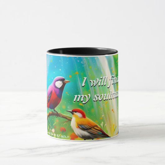 Mug Je trouverai mon âme mantra cascade oiseaux muqueu (Centre)