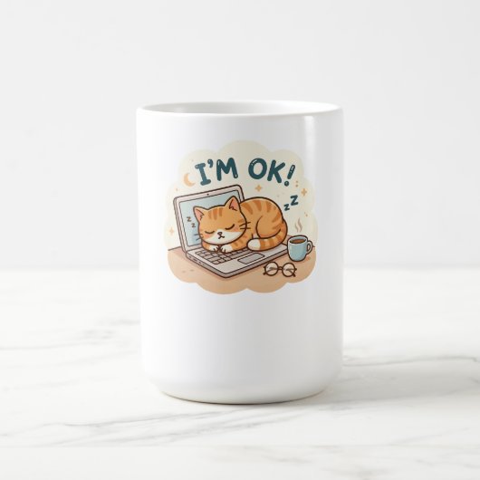 Mug Je vais bien Chat dormant Ordinateur portable Dess (Centre)