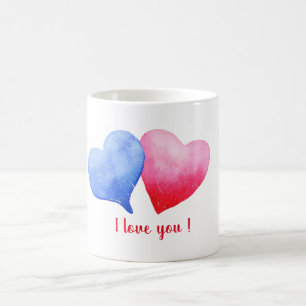 Mug Je vous aime aquarelle rouge et bleu coeur