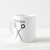 Mug Je vous couperai (les ciseaux de coupe de cheveux (Devant gauche)