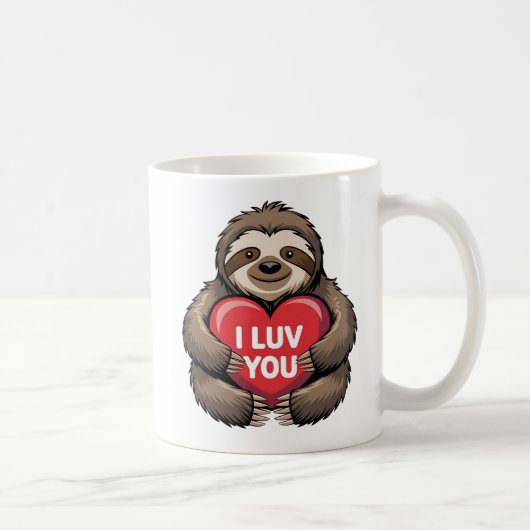 Mug JE VOUS LUV, Funny Valentine's Day mignonne Sloth (Droite)