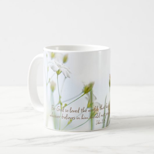 Mug Jean 3:16 Bible Verse Blanc Floral Beauté (Devant gauche)