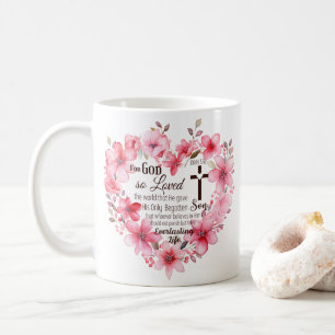 Mug Jean 3:16 Verset biblique du cœur floral